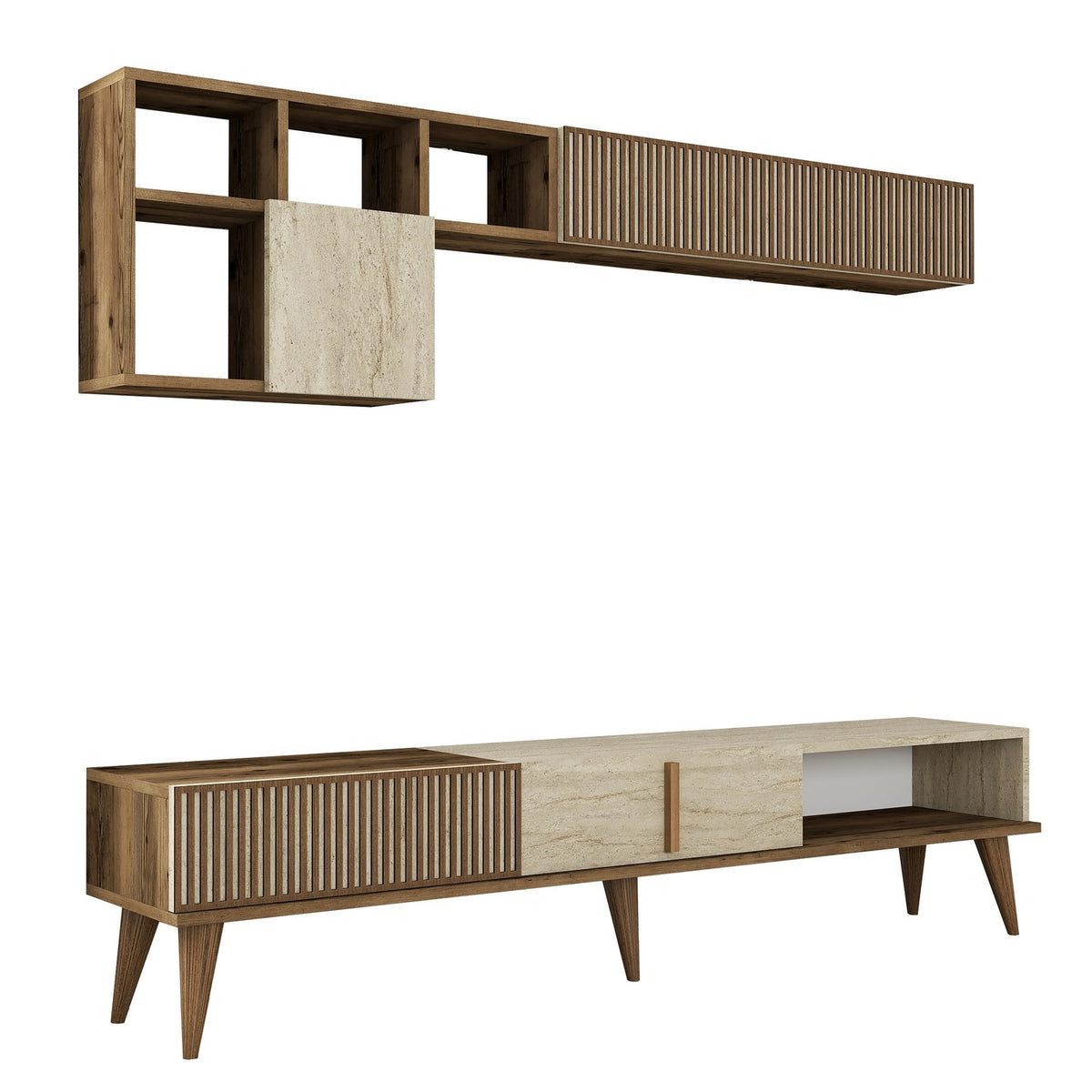 Σύνθεση Τηλεόρασης Plastira Καρυδί - Travertine 180x35x40 εκ. Μελαμίνης