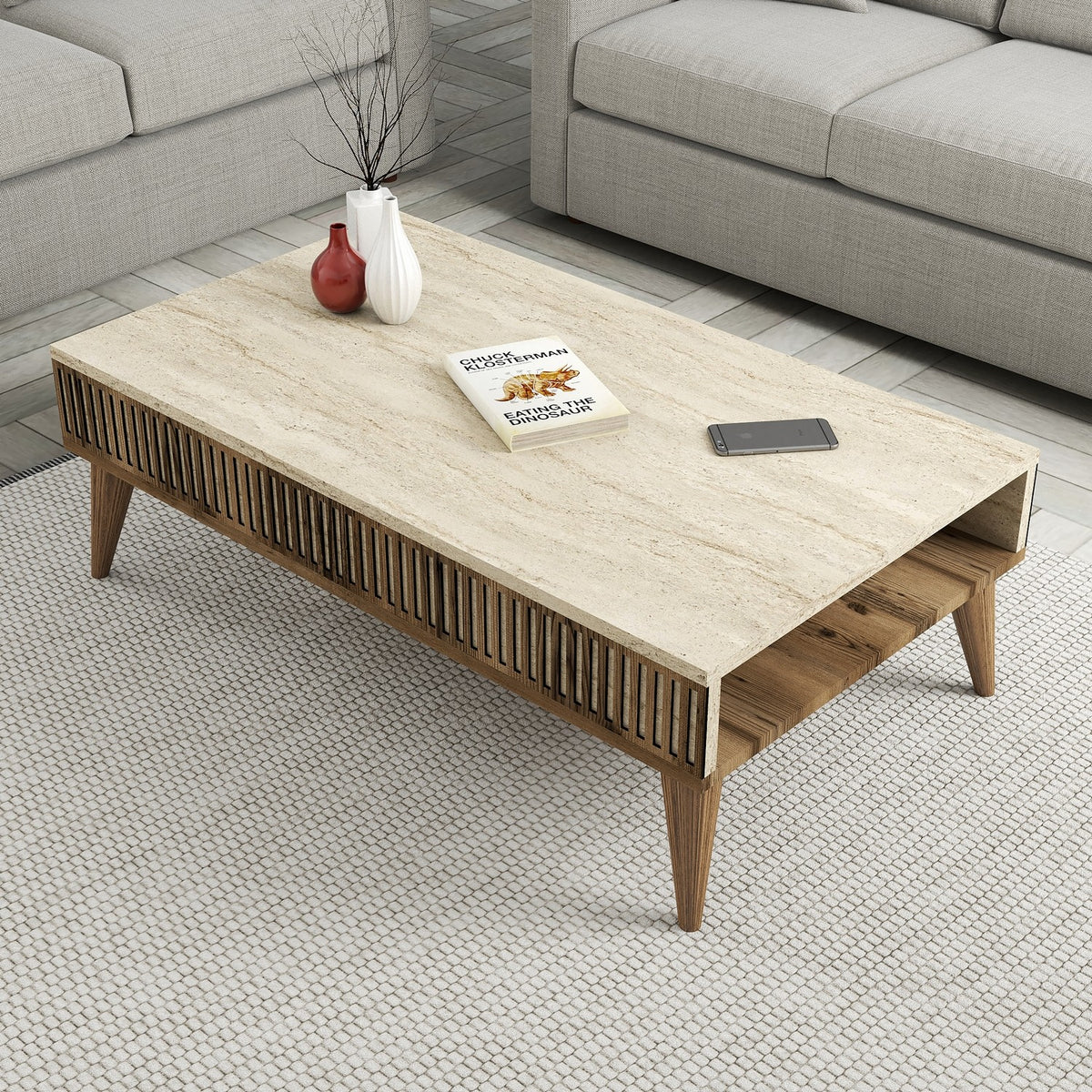 Τραπεζάκι Σαλονιού Plastira Καρυδί - Travertine 105x60x35 εκ. Μελαμίνης