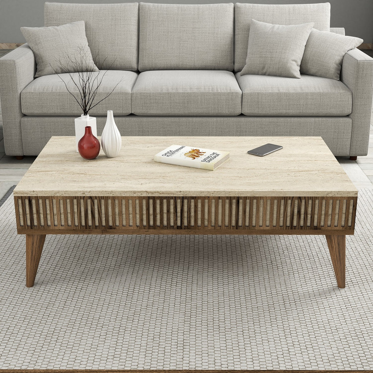 Τραπεζάκι Σαλονιού Plastira Καρυδί - Travertine 105x60x35 εκ. Μελαμίνης