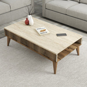 Σετ Σαλονιού Plastira Με Ράφια Καρυδί - Travertine 180x35x40 εκ. Μελαμίνης