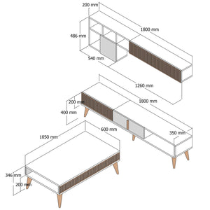 Σετ Σαλονιού Plastira Με Ράφια Καρυδί - Travertine 180x35x40 εκ. Μελαμίνης