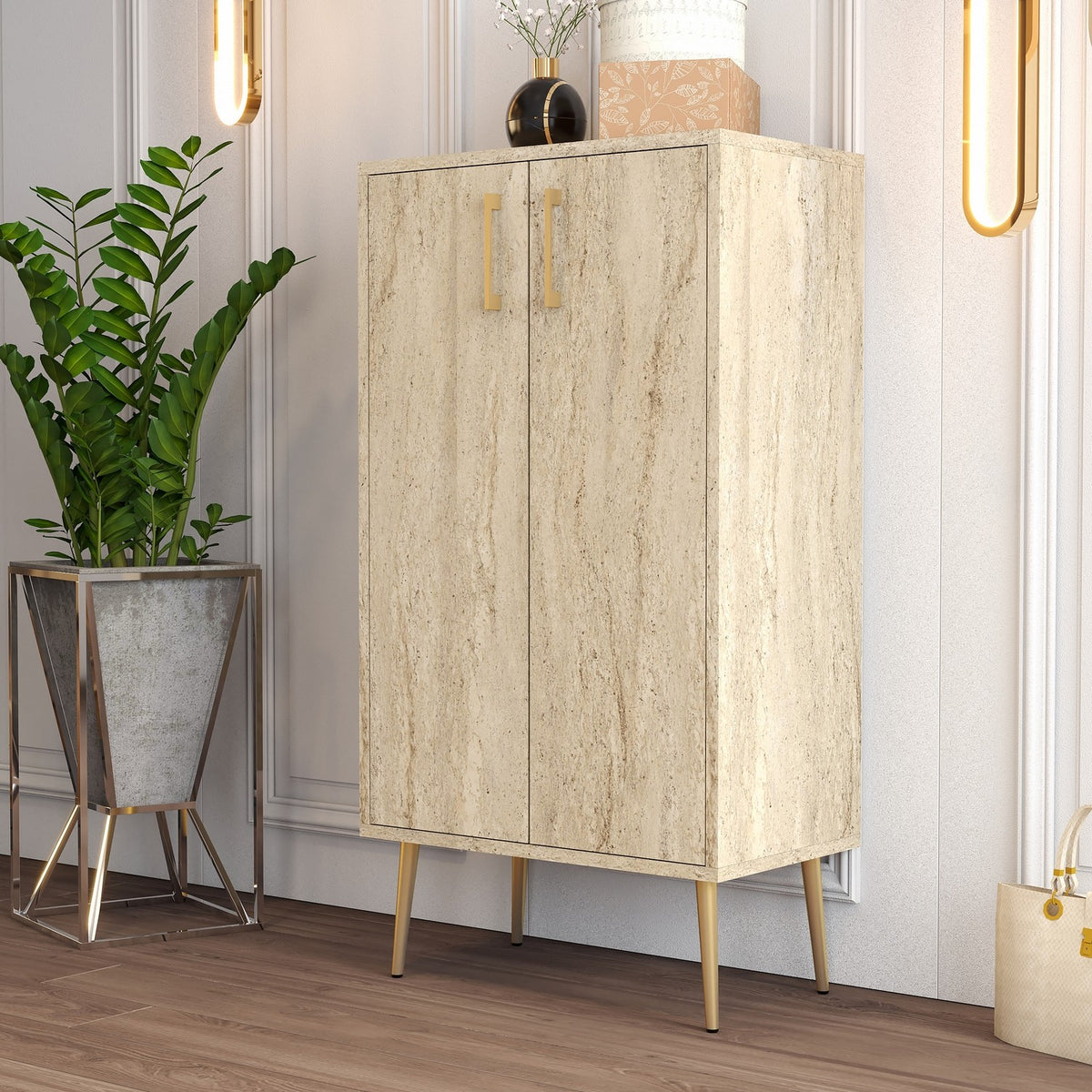 Παπουτσοθήκη Rentina Με Ράφια Travertine 60x35x111 εκ. Μελαμίνης - Pakobazaar
