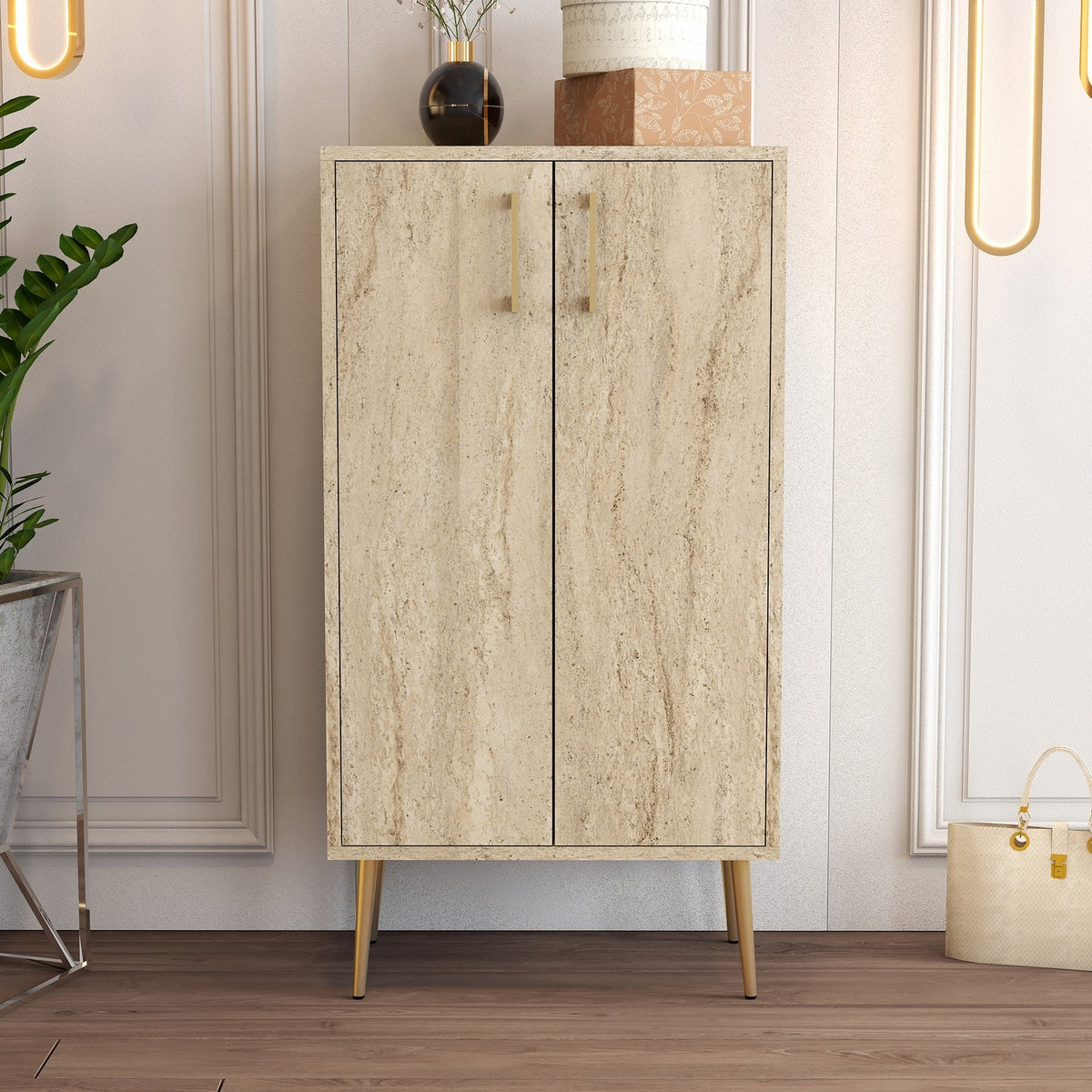 Παπουτσοθήκη Rentina Με Ράφια Travertine 60x35x111 εκ. Μελαμίνης - Pakobazaar