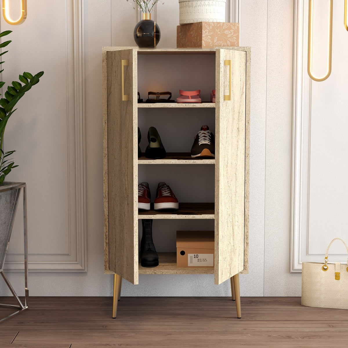 Παπουτσοθήκη Rentina Με Ράφια Travertine 60x35x111 εκ. Μελαμίνης - Pakobazaar