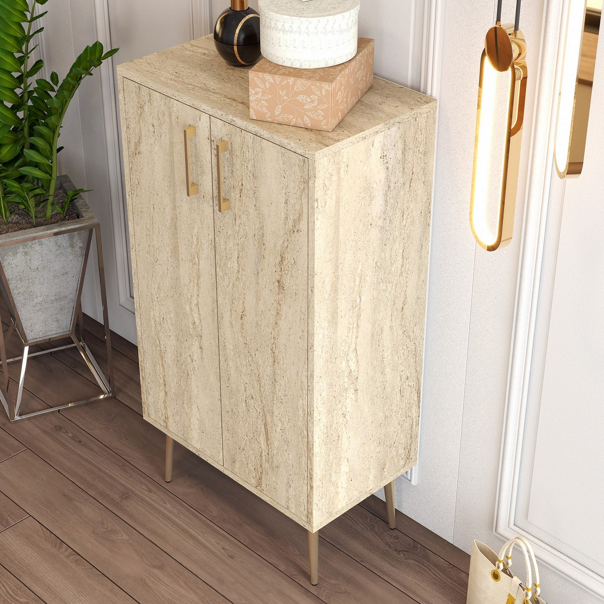 Παπουτσοθήκη Rentina Με Ράφια Travertine 60x35x111 εκ. Μελαμίνης - Pakobazaar
