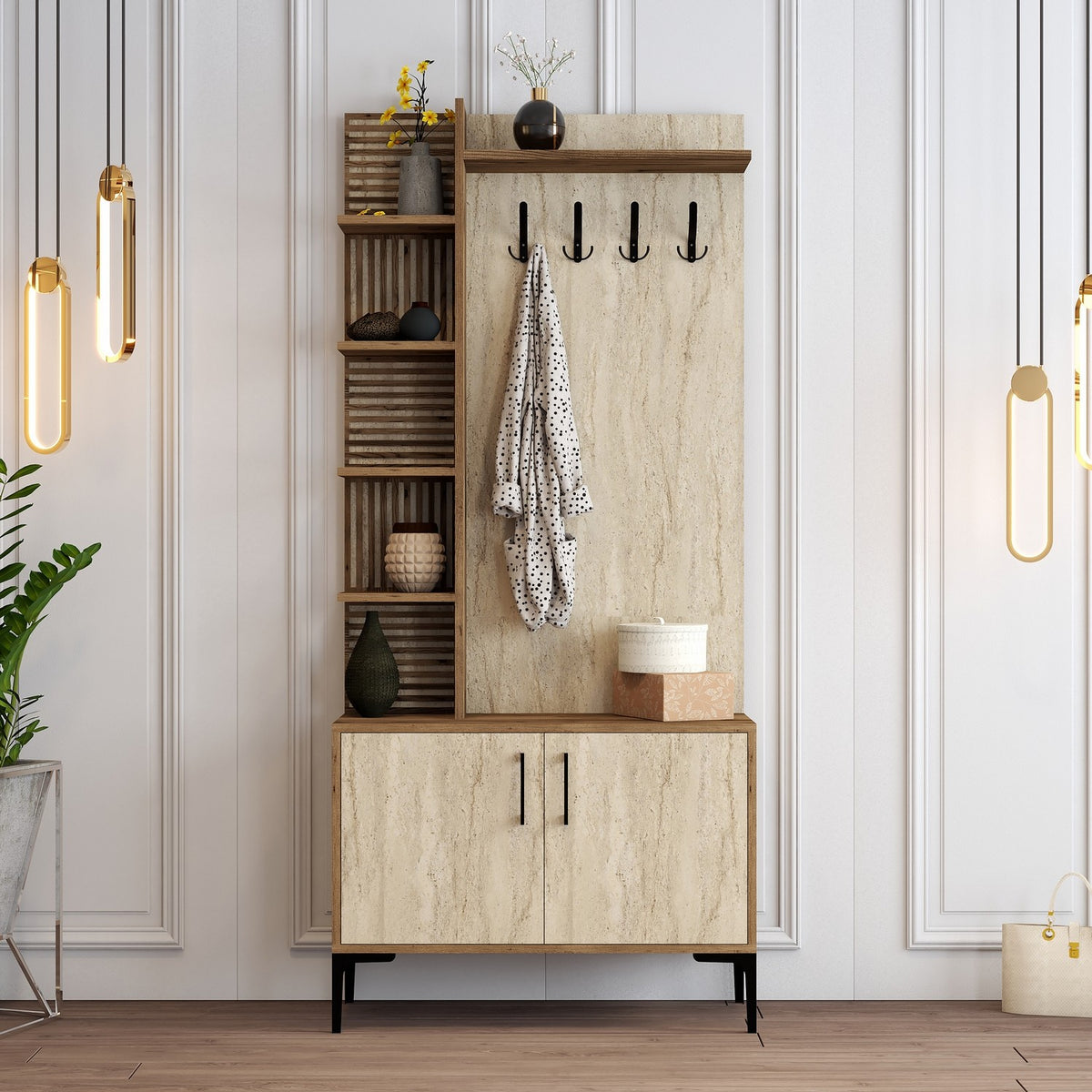 Έπιπλο Εισόδου Psathoura Καρυδί - Travertine 90x35x200 εκ. Μελαμίνης