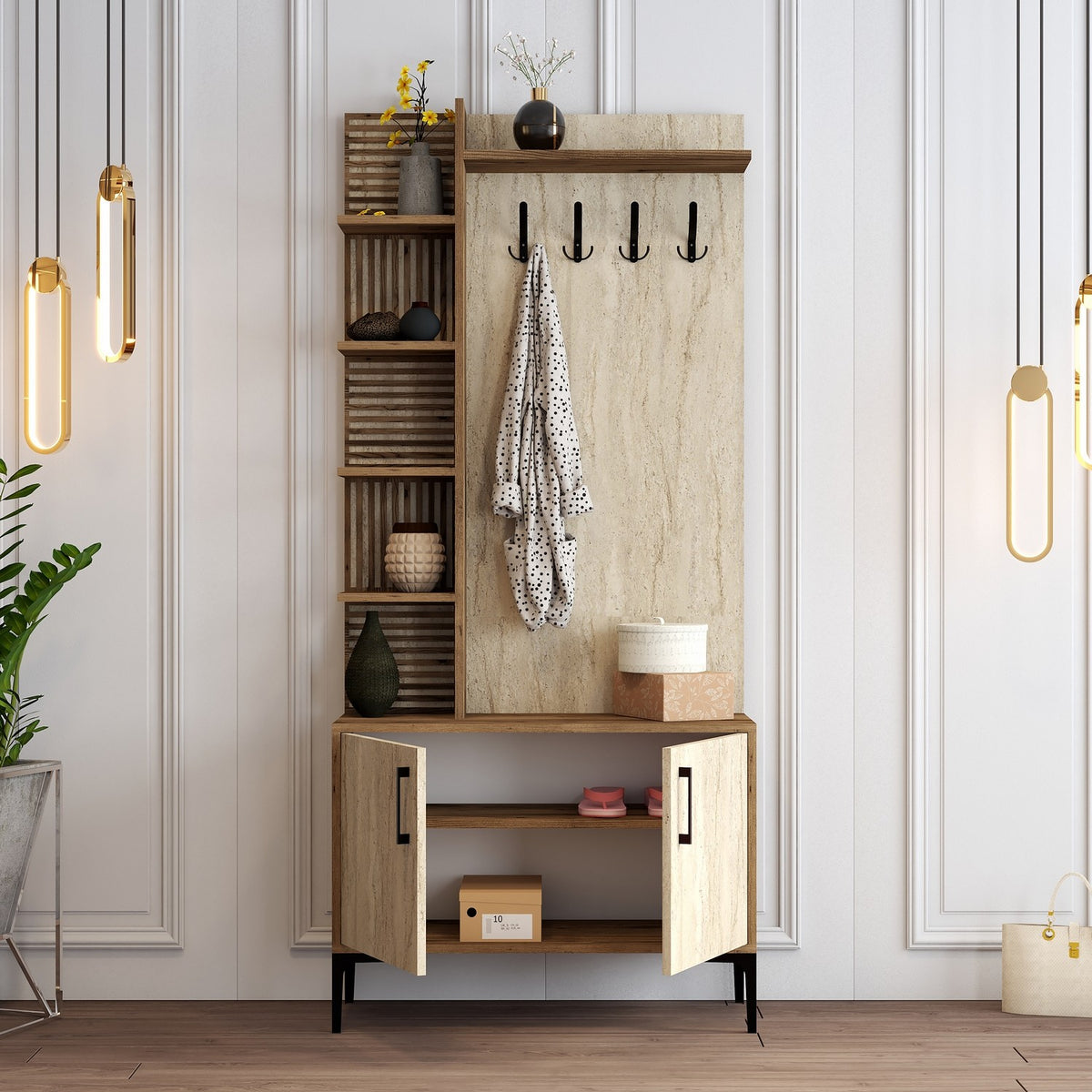 Έπιπλο Εισόδου Psathoura Καρυδί - Travertine 90x35x200 εκ. Μελαμίνης