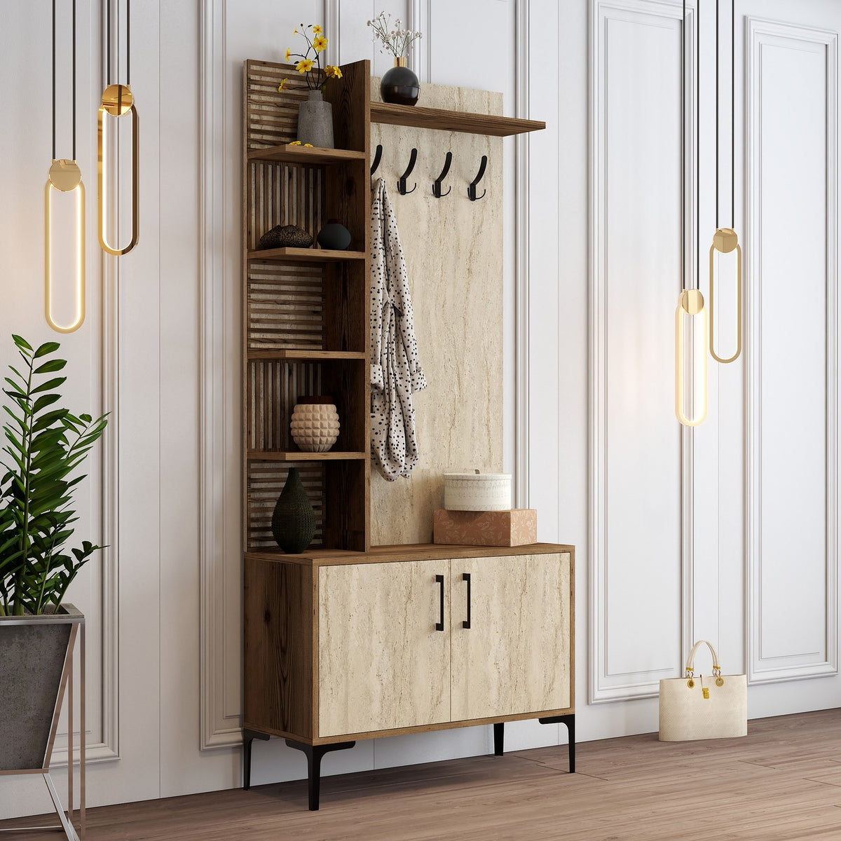 Έπιπλο Εισόδου Psathoura Καρυδί - Travertine 90x35x200 εκ. Μελαμίνης