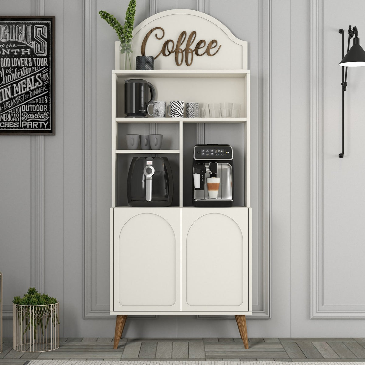 Ντουλάπι Καφέ Kastriani Με Ράφια Κρεμ - Καρυδί 81.3x35x201 εκ. Μελαμίνης