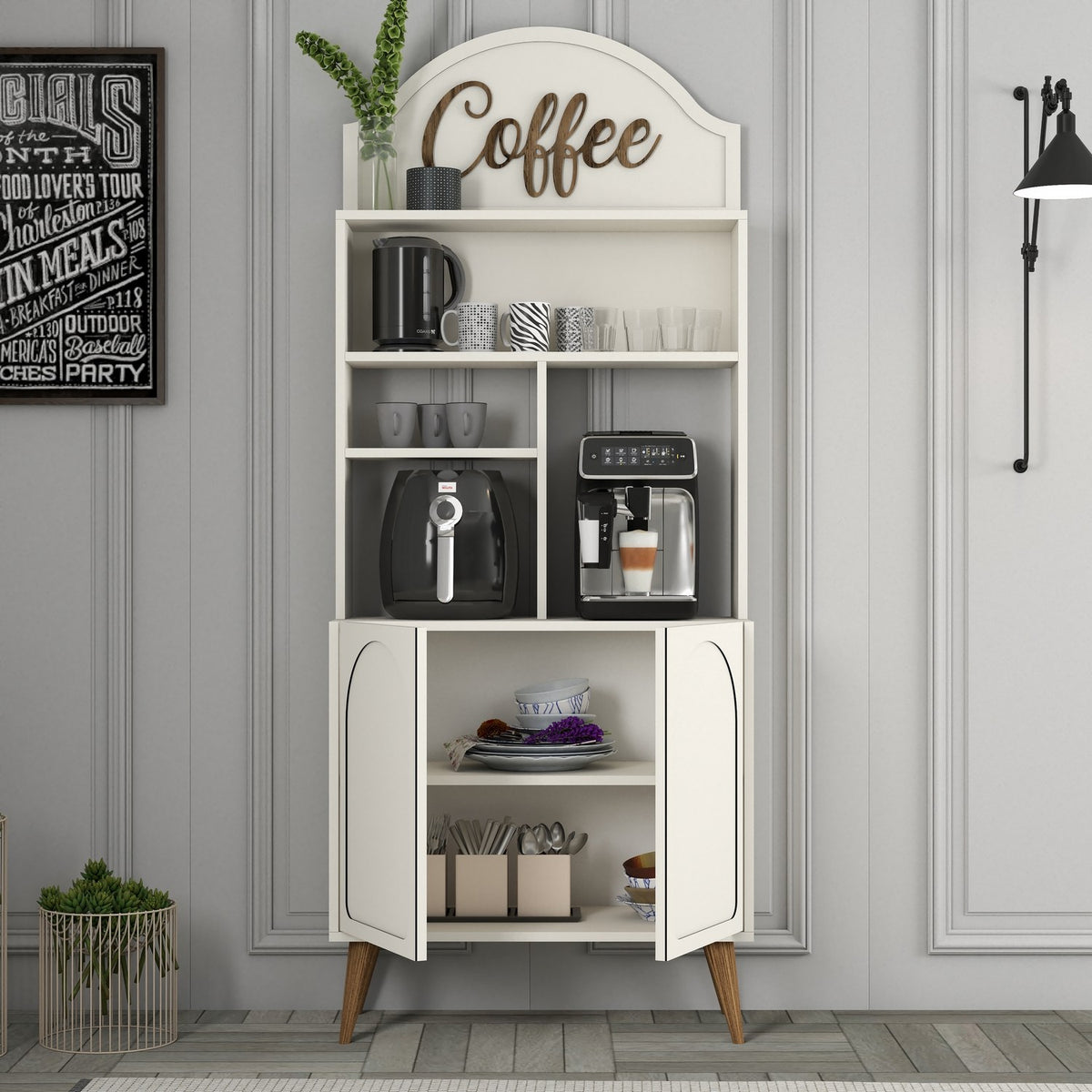 Ντουλάπι Καφέ Kastriani Με Ράφια Κρεμ - Καρυδί 81.3x35x201 εκ. Μελαμίνης