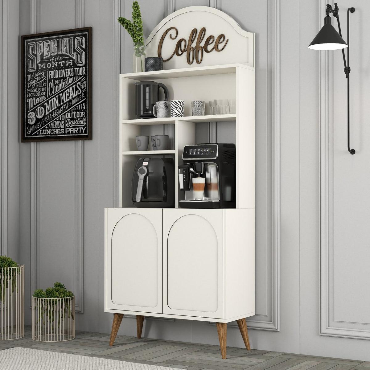Ντουλάπι Καφέ Kastriani Με Ράφια Κρεμ - Καρυδί 81.3x35x201 εκ. Μελαμίνης