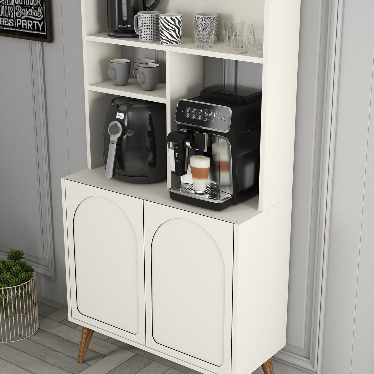 Ντουλάπι Καφέ Kastriani Με Ράφια Κρεμ - Καρυδί 81.3x35x201 εκ. Μελαμίνης
