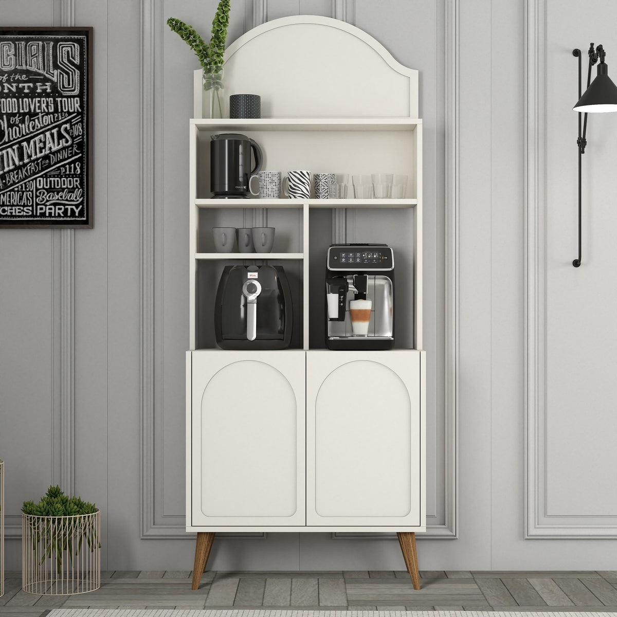 Ντουλάπι Καφέ Kastriani Με Ράφια Κρεμ - Καρυδί 81.3x35x201 εκ. Μελαμίνης