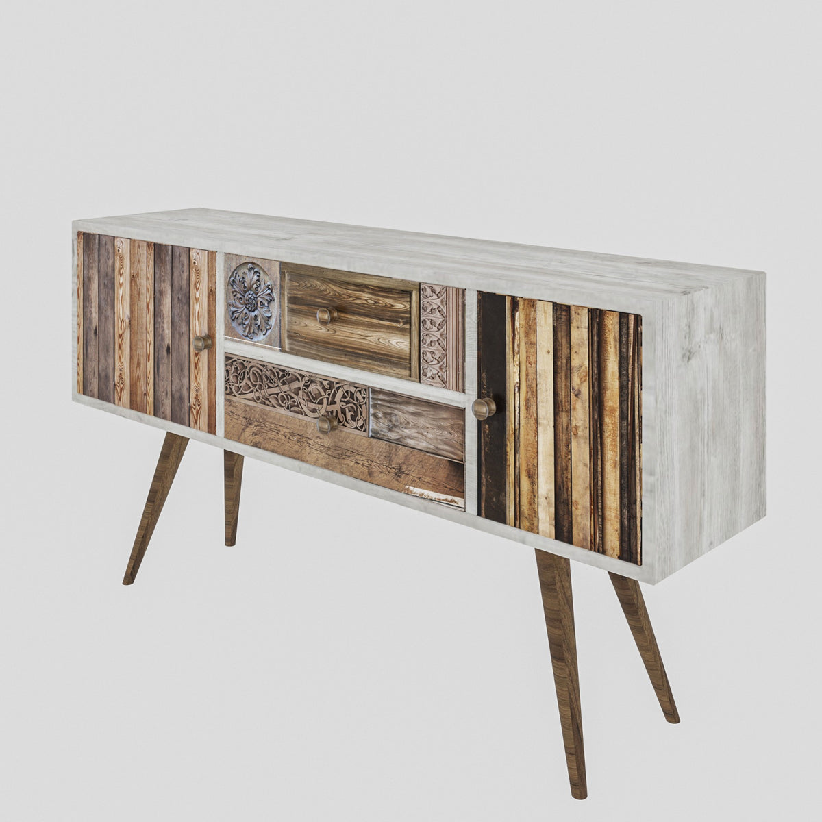 Έπιπλο Τηλεόρασης Amoopi Λευκό - Καρυδί 122x35x65 εκ. Μελαμίνης