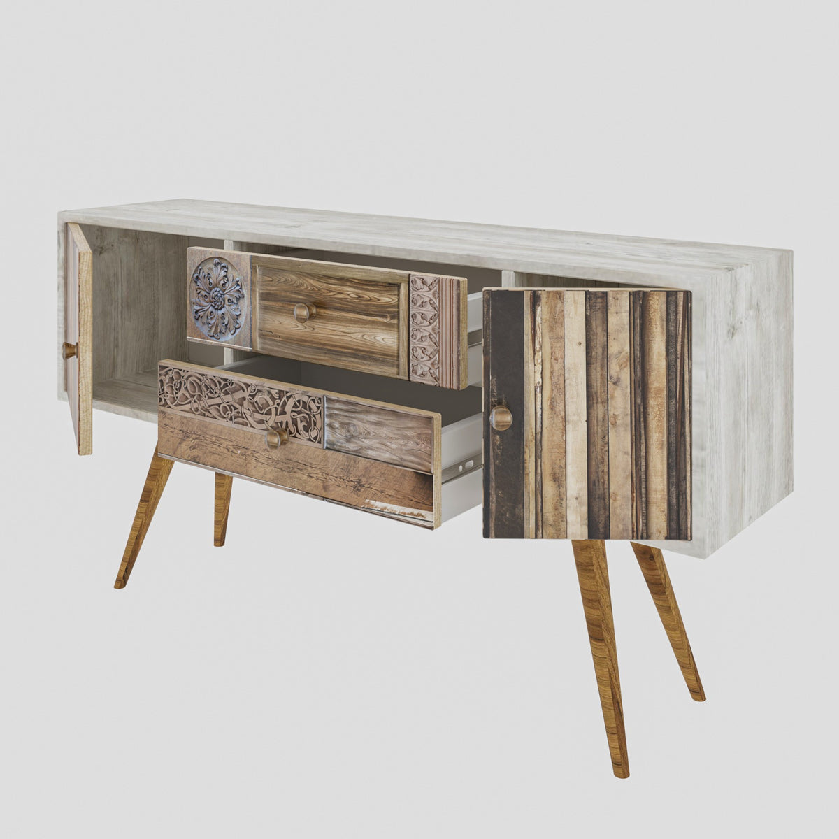 Έπιπλο Τηλεόρασης Amoopi Λευκό - Καρυδί 122x35x65 εκ. Μελαμίνης