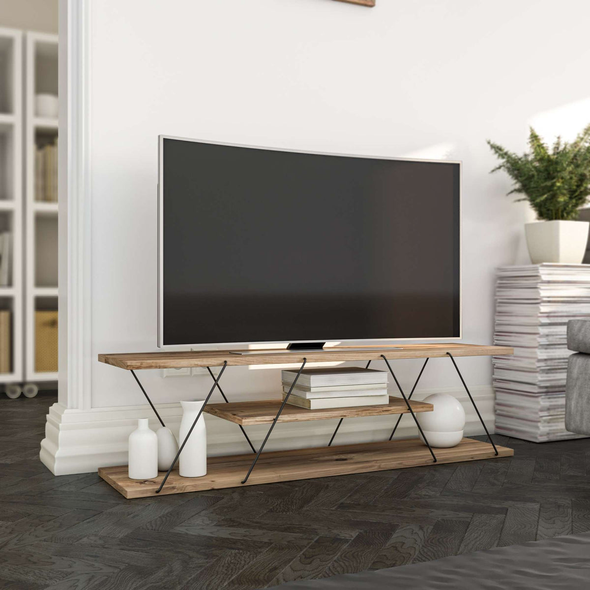 Έπιπλο Τηλεόρασης Plaka Μαύρο - Καρυδί 120x33x33 εκ. Μελαμίνης