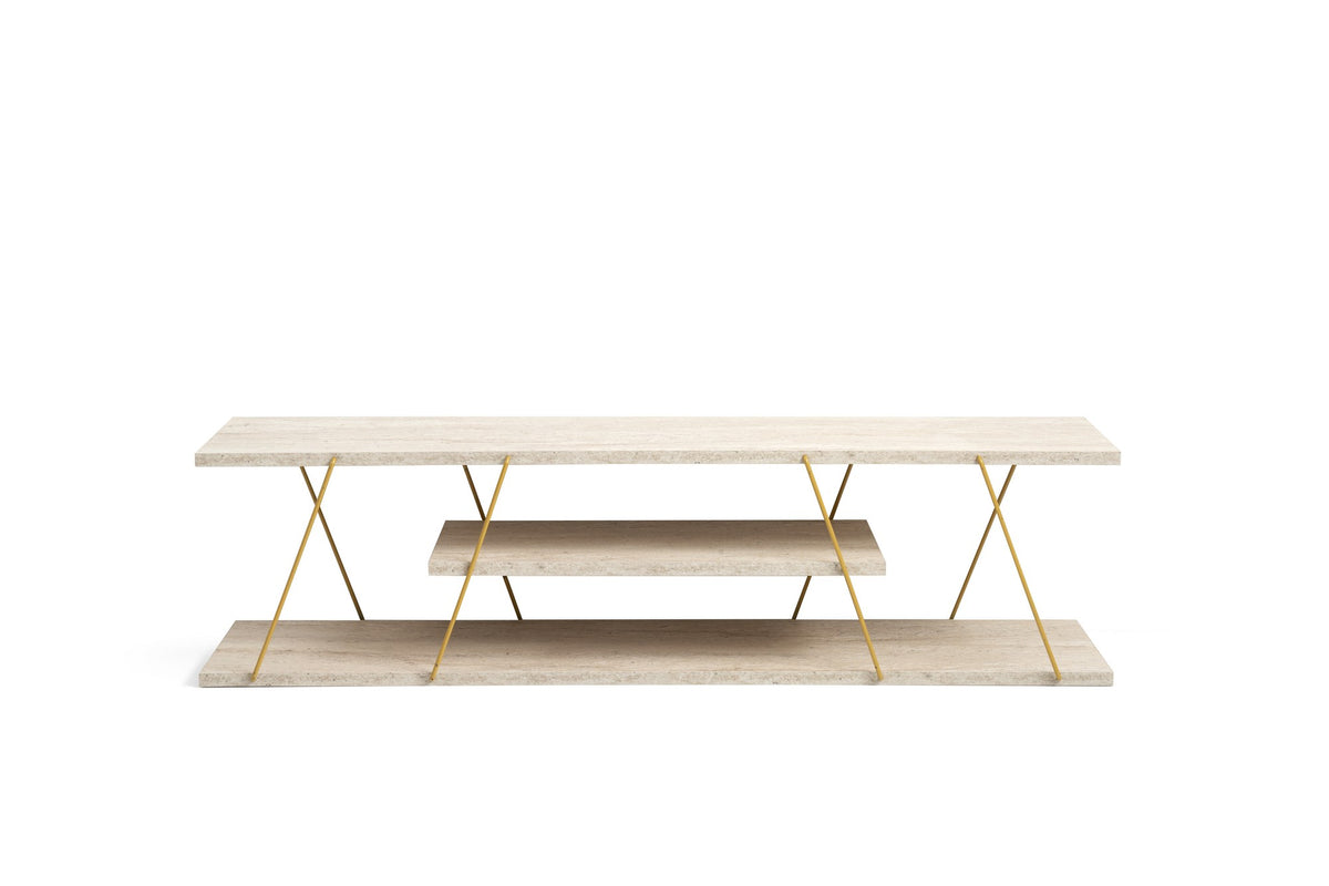 Έπιπλο Τηλεόρασης Plaka Χρυσό - Travertine 120x30x33 εκ. Μελαμίνης