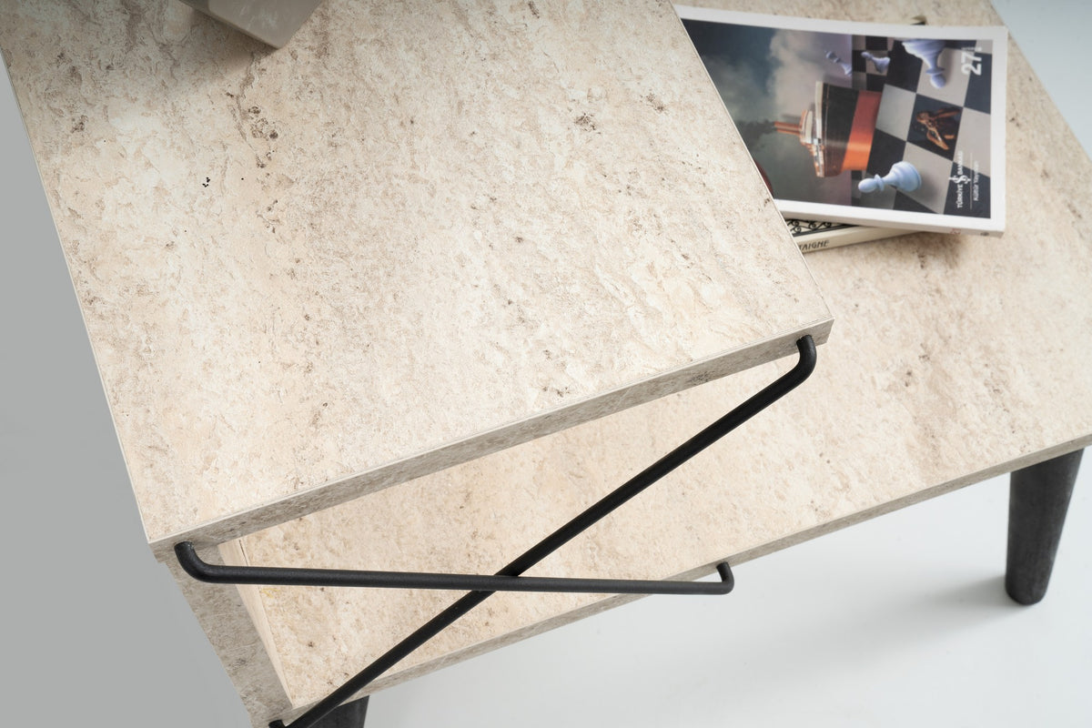 Κομοδίνο Zacharo Μαύρο - Travertine 50x40x55 εκ. Μελαμίνης