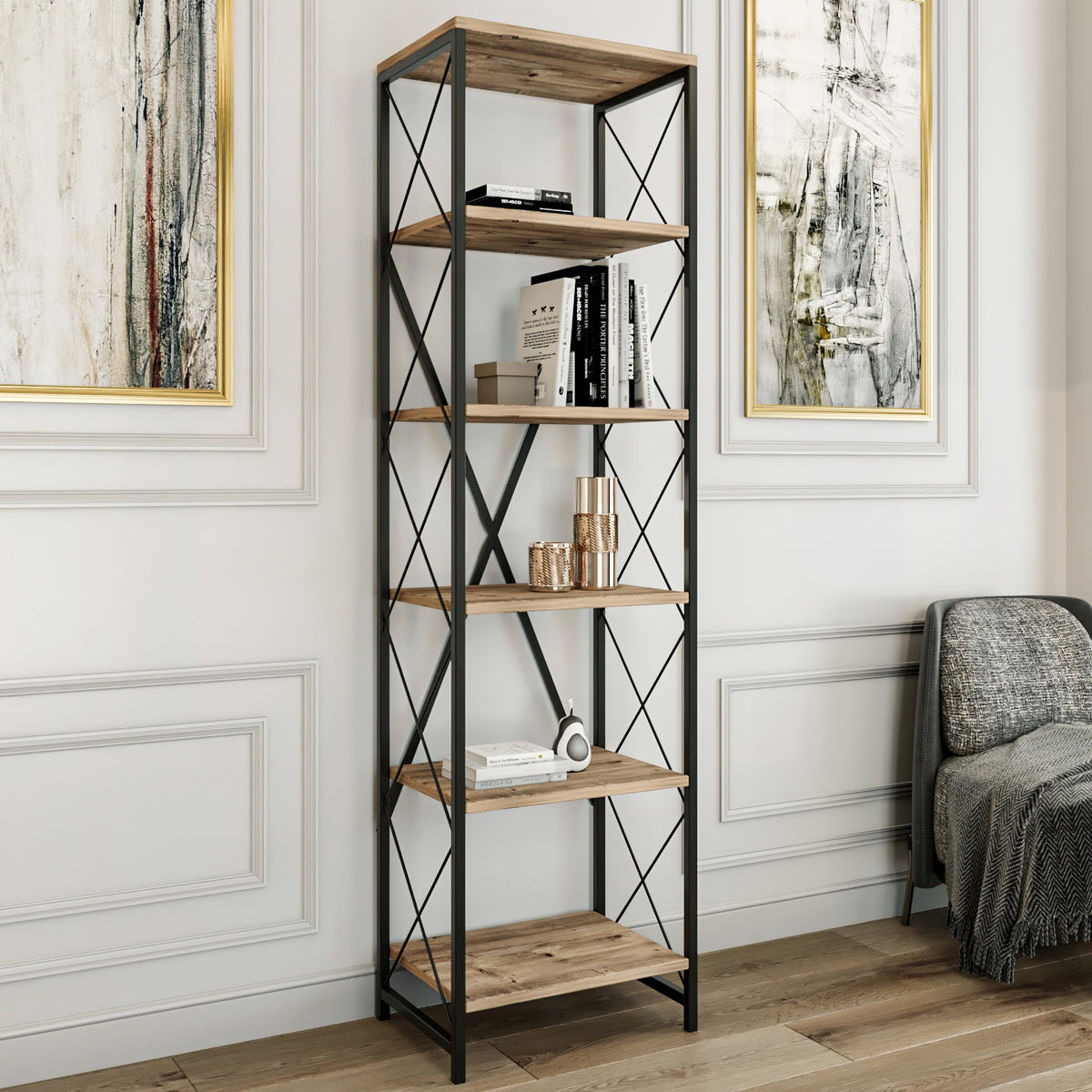 Βιβλιοθήκη Chiliomodi Ατλαντικό Πεύκο - Μαύρο 50x30x180 εκ. Μελαμίνης