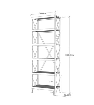 Βιβλιοθήκη Chiliomodi Ατλαντικό Πεύκο - Μαύρο 50x30x180 εκ. Μελαμίνης