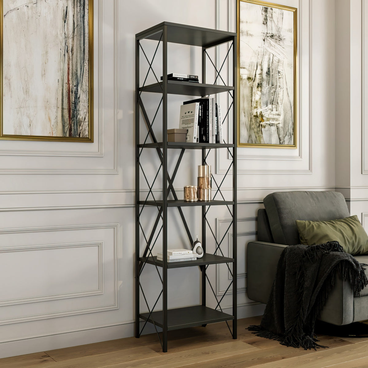 Βιβλιοθήκη Chiliomodi Ανθρακί 50x30x180 εκ. Μελαμίνης