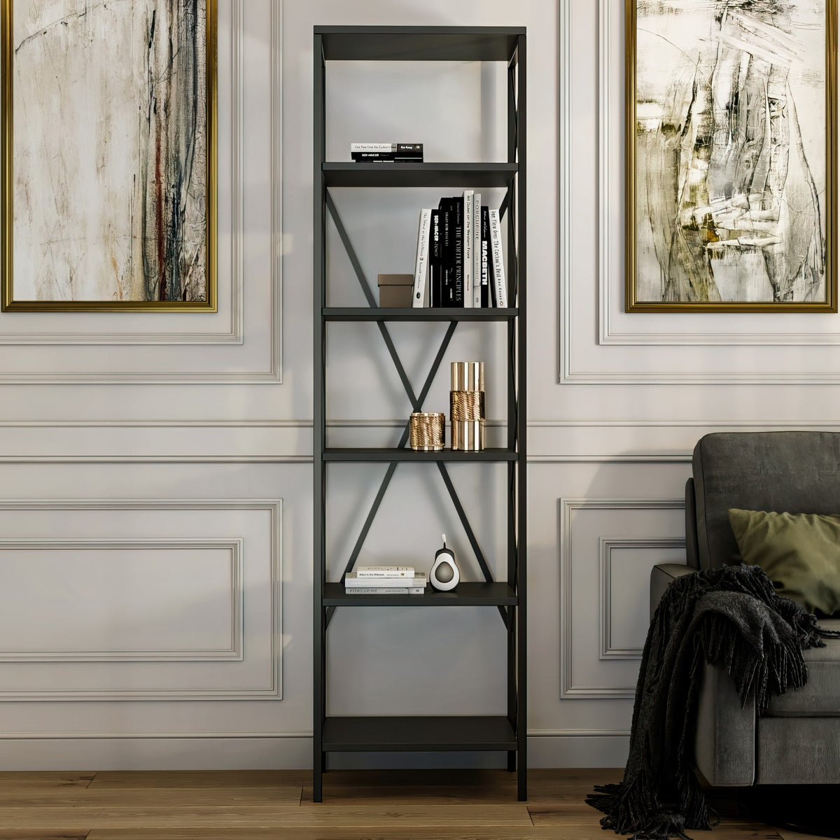 Βιβλιοθήκη Chiliomodi Ανθρακί 50x30x180 εκ. Μελαμίνης
