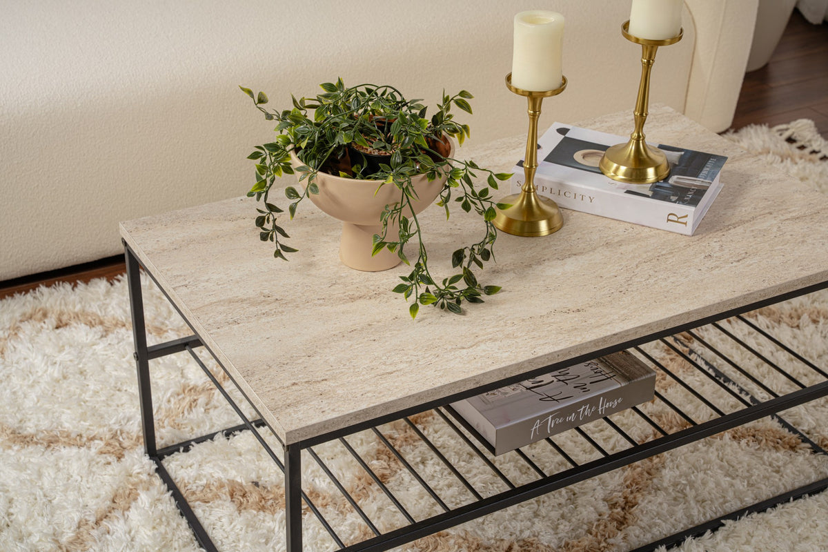 Τραπεζάκι Σαλονιού Mourtias Μαύρο - Travertine 95x55x42 εκ. Μελαμίνης
