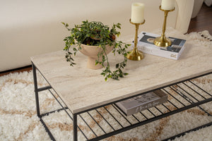 Τραπεζάκι Σαλονιού Mourtias Μαύρο - Travertine 95x55x42 εκ. Μελαμίνης