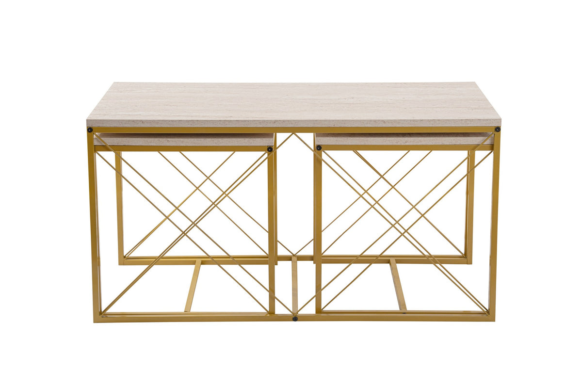 Τραπεζάκια Σαλονιού Σετ Tarabados Χρυσό - Travertine 100x50x52 εκ. Μελαμίνης