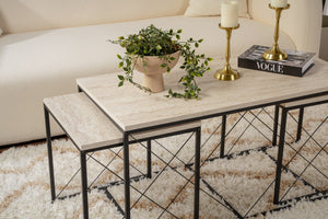 Τραπεζάκια Σαλονιού Σετ 2τμχ Tarabados Μαύρο - Travertine 100x50x52 εκ. Μελαμίνης - Pakobazaar