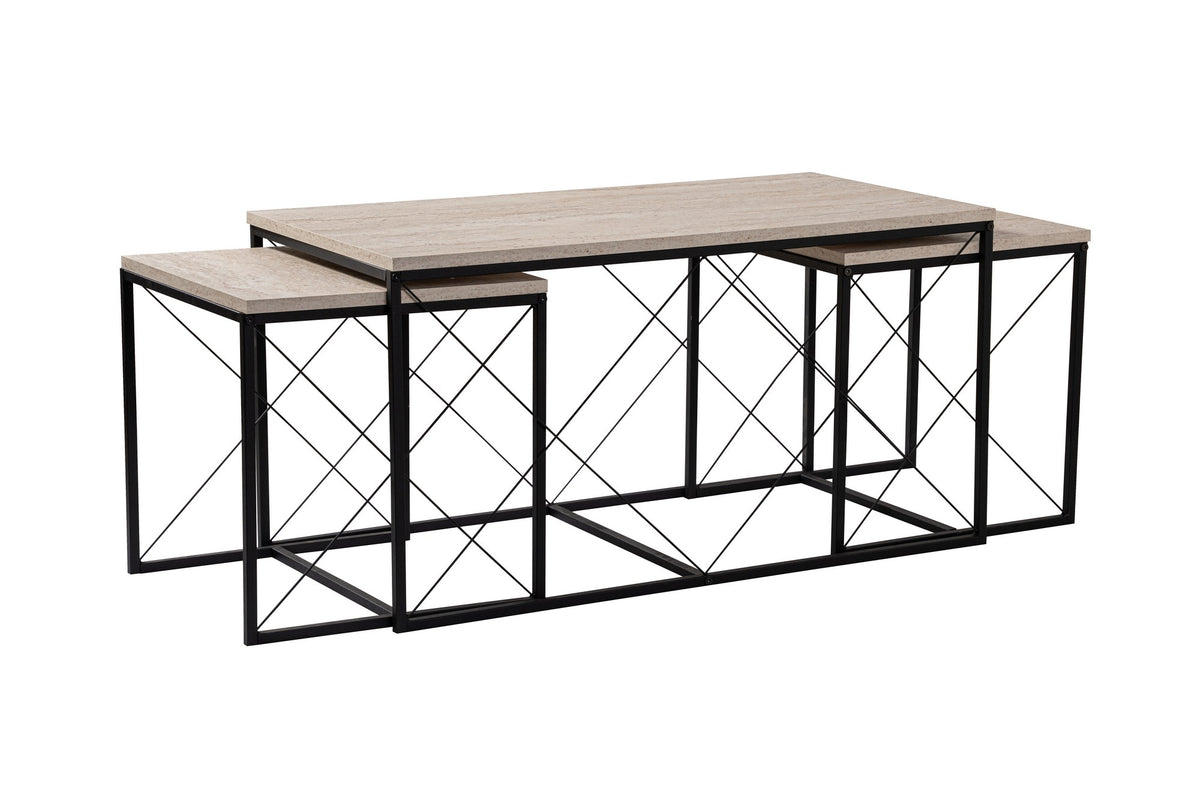 Τραπεζάκια Σαλονιού Σετ 2τμχ Tarabados Μαύρο - Travertine 100x50x52 εκ. Μελαμίνης - Pakobazaar