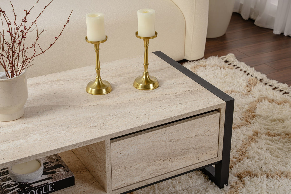 Τραπεζάκι Σαλονιού Plagia Μαύρο - Travertine 105x55x40 εκ. Μελαμίνης