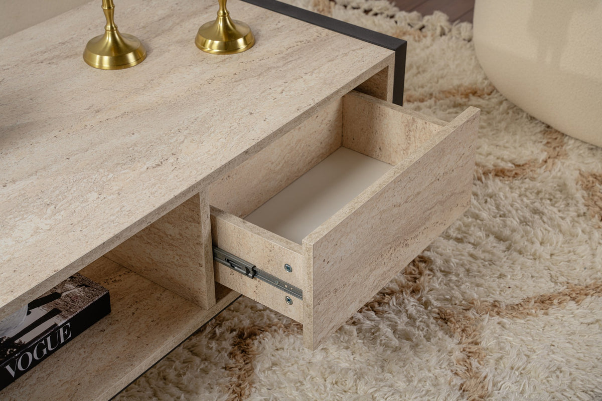 Τραπεζάκι Σαλονιού Plagia Μαύρο - Travertine 105x55x40 εκ. Μελαμίνης