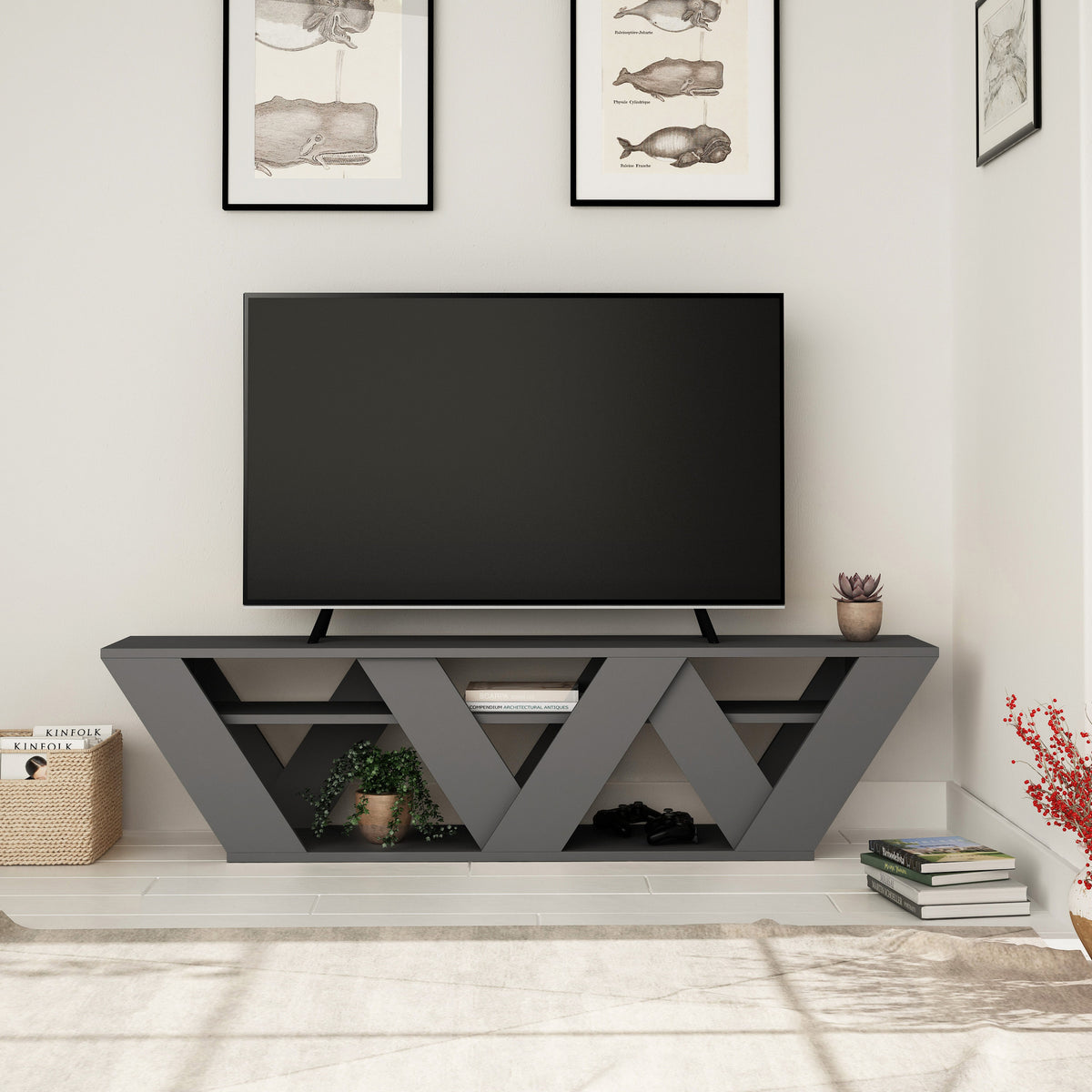 Έπιπλο Τηλεόρασης Avlaki Ανθρακί 158x30x40 εκ. Μελαμίνης
