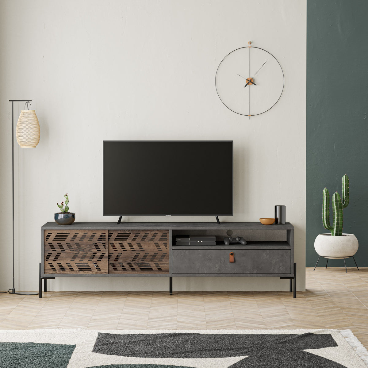 Έπιπλο Τηλεόρασης Zitsa Γκρι Retro 170x45x48.6 εκ. Μελαμίνης
