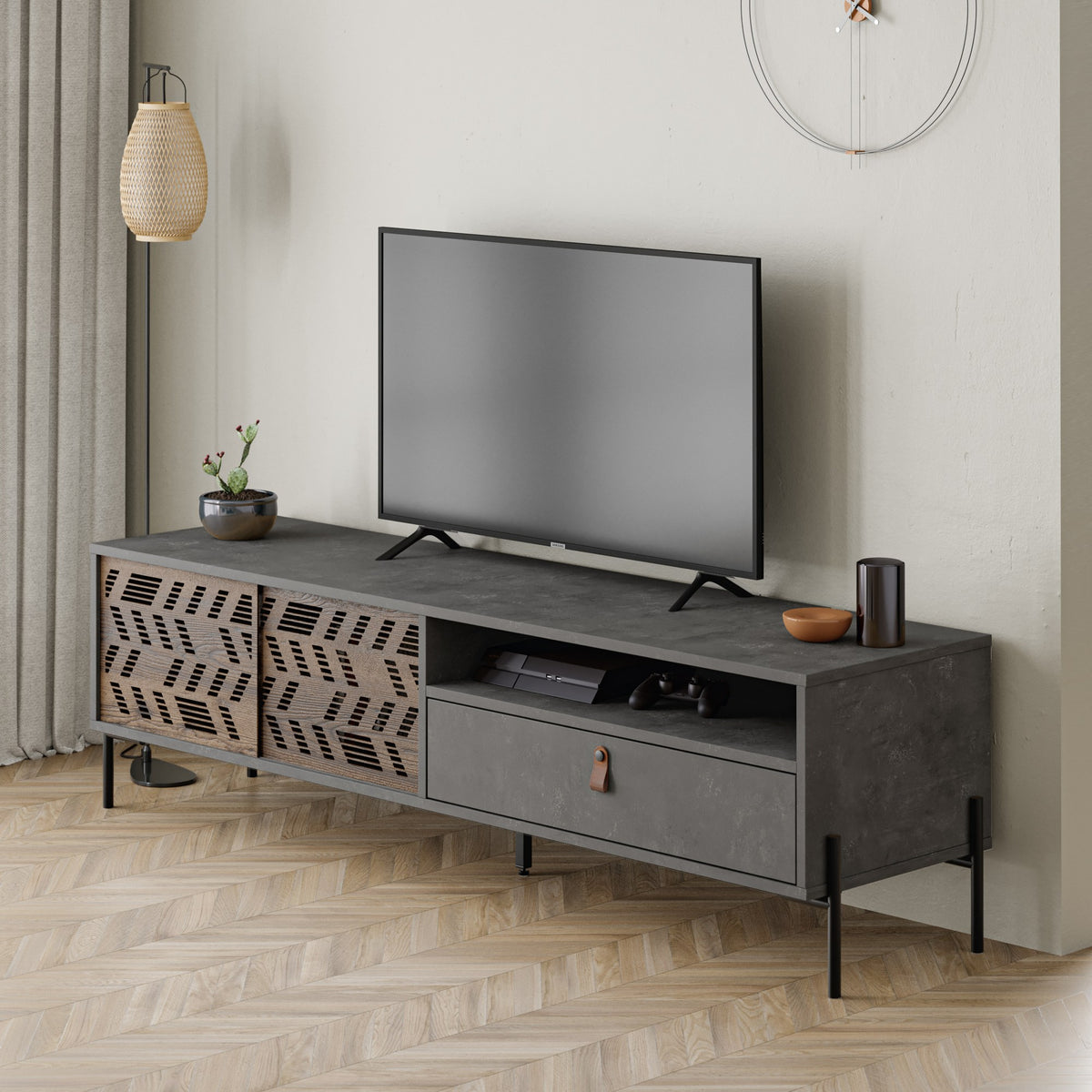 Έπιπλο Τηλεόρασης Zitsa Γκρι Retro 170x45x48.6 εκ. Μελαμίνης