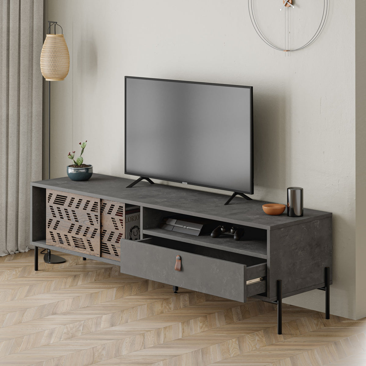 Έπιπλο Τηλεόρασης Zitsa Γκρι Retro 170x45x48.6 εκ. Μελαμίνης