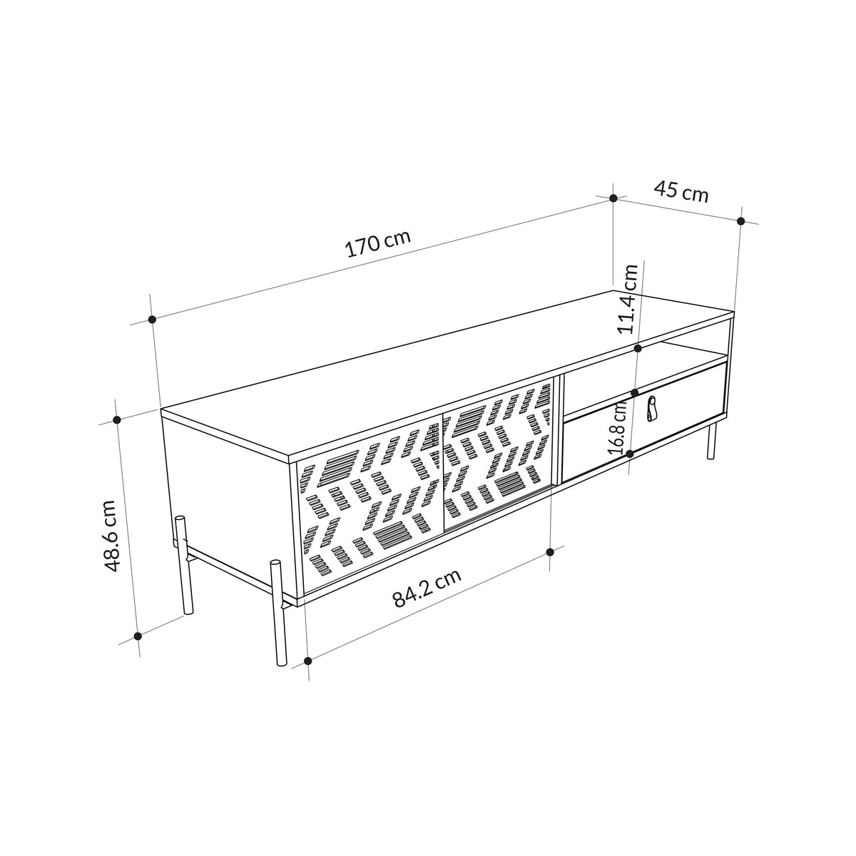 Έπιπλο Τηλεόρασης Zitsa Γκρι Retro 170x45x48.6 εκ. Μελαμίνης