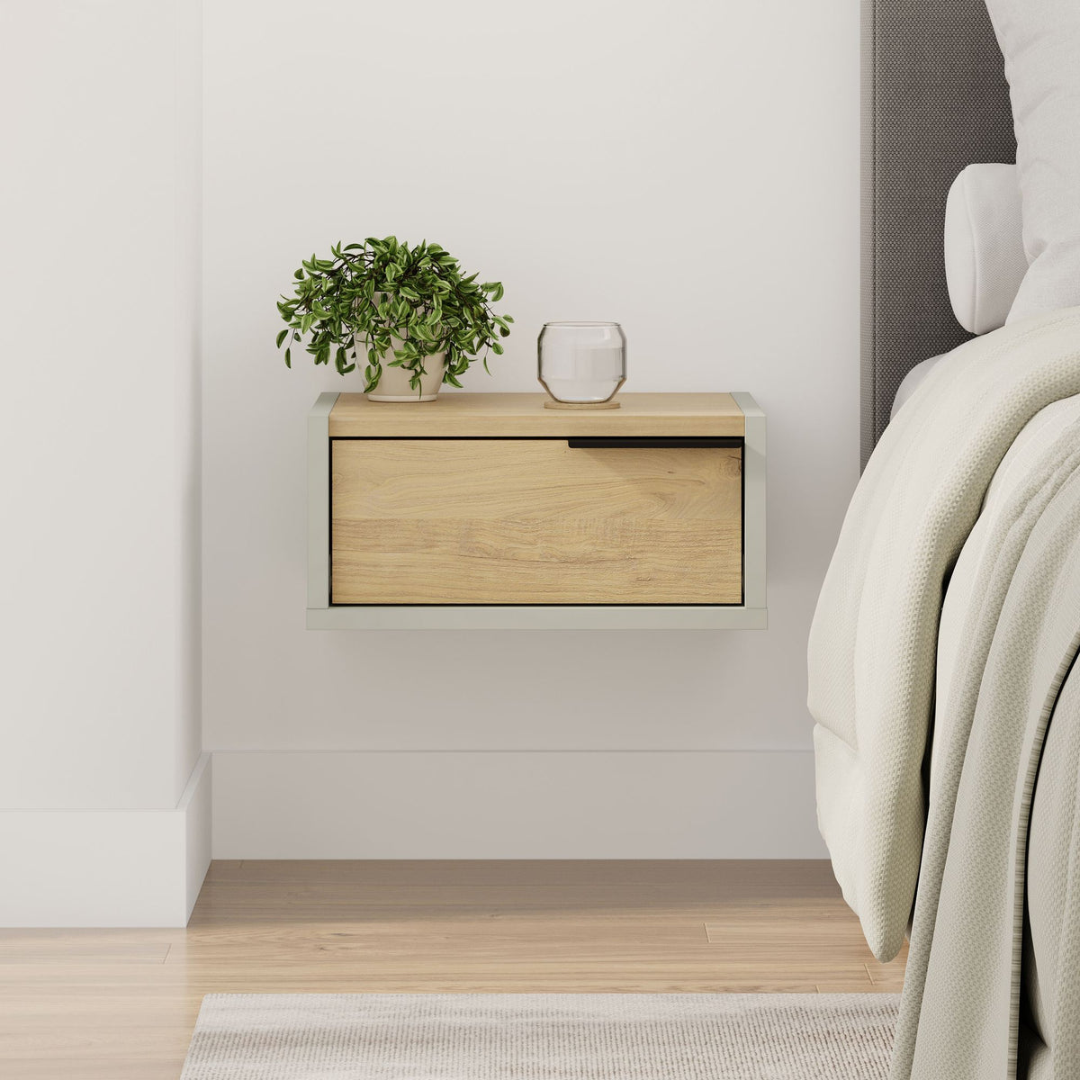 Κομοδίνο Aiani Πράσινο Ash - Δρυς Sapphire 40x30x18.8 εκ. Μελαμίνης
