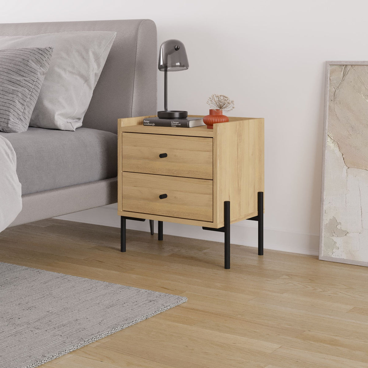 Κομοδίνο Fterno Με Μεταλλικά Πόδια Δρυς Sapphire 44.9x35x52 εκ. Μελαμίνης