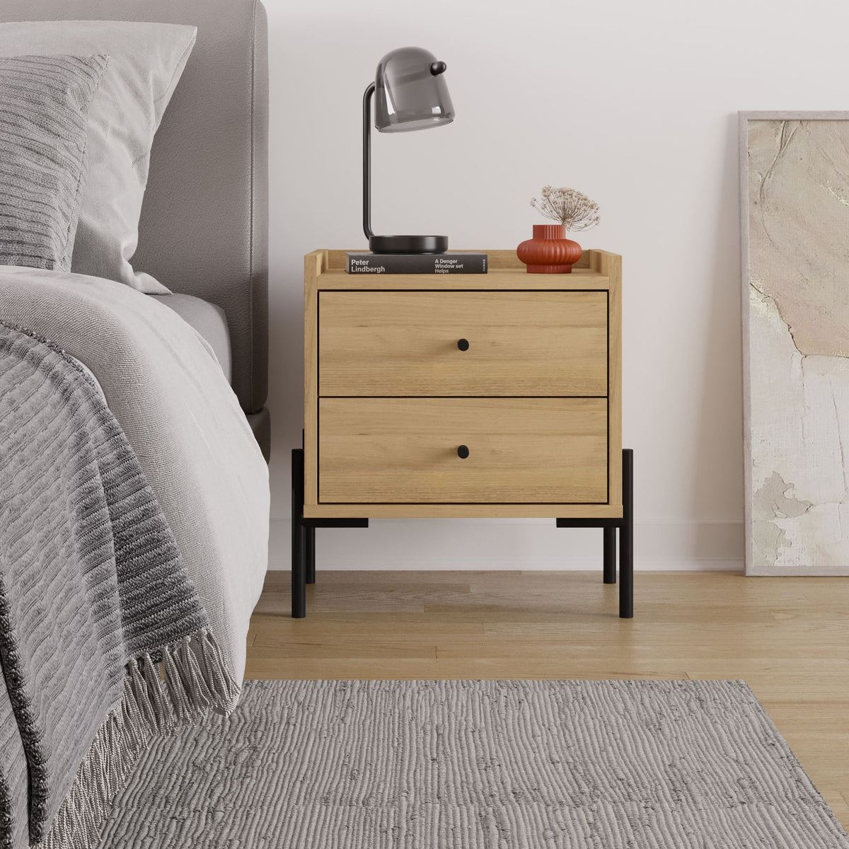 Κομοδίνο Fterno Με Μεταλλικά Πόδια Δρυς Sapphire 44.9x35x52 εκ. Μελαμίνης