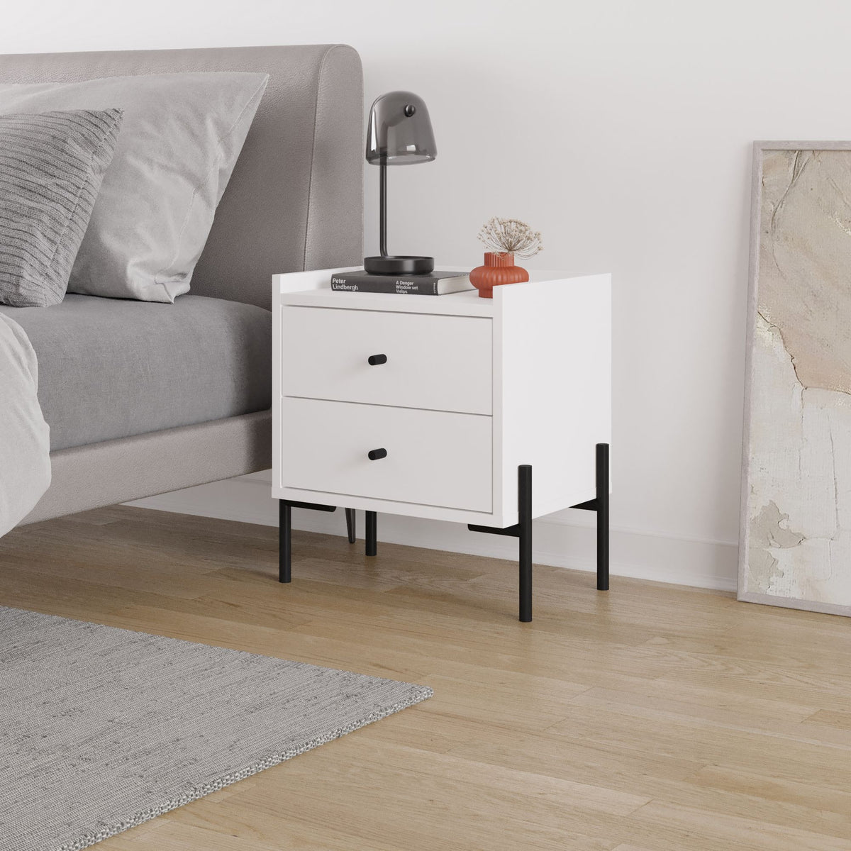 Κομοδίνο Fterno Με Μεταλλικά Πόδια Λευκό 44.9x35x52 εκ. Μελαμίνης