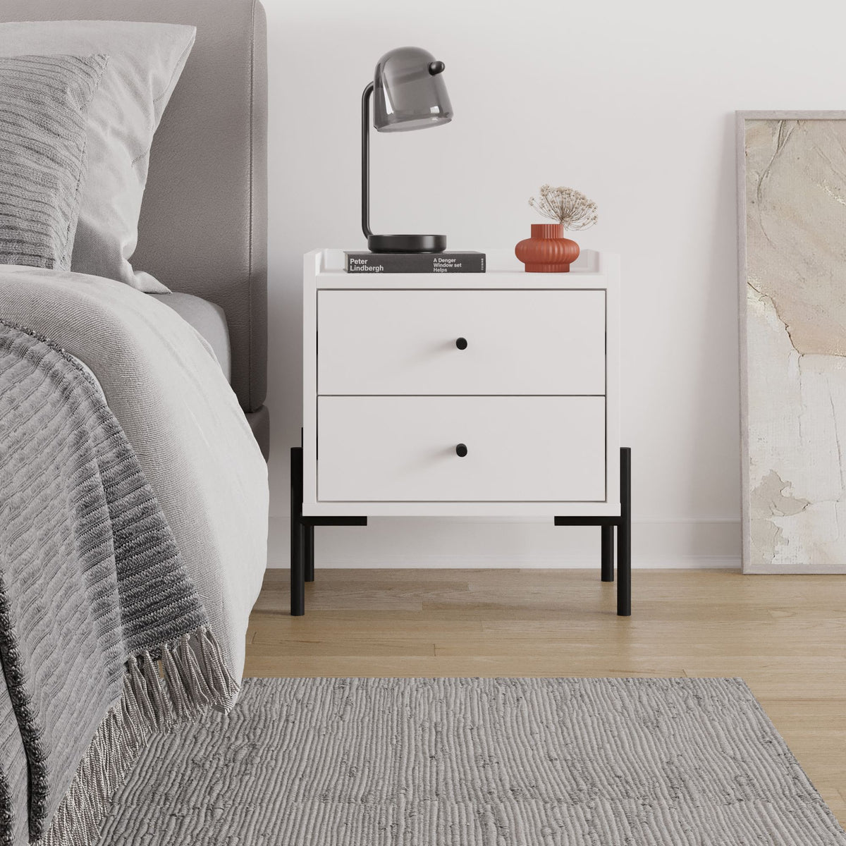 Κομοδίνο Fterno Με Μεταλλικά Πόδια Λευκό 44.9x35x52 εκ. Μελαμίνης