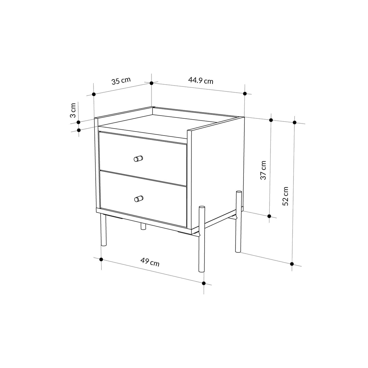 Κομοδίνο Fterno Με Μεταλλικά Πόδια Λευκό 44.9x35x52 εκ. Μελαμίνης
