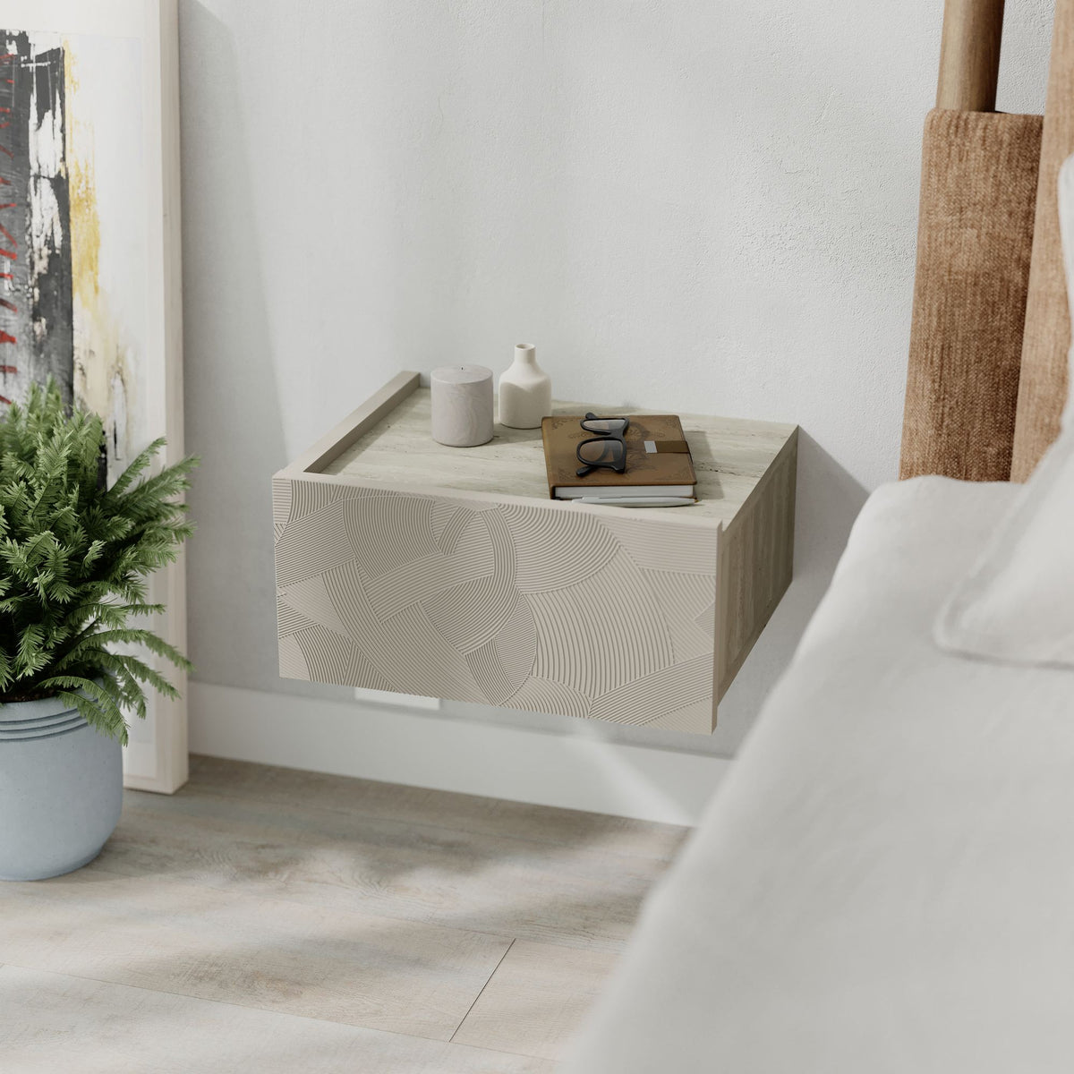 Κομοδίνο Diakofti Αμμόλιθος - Travertine 38.4x31x18.5 εκ. Μελαμίνης