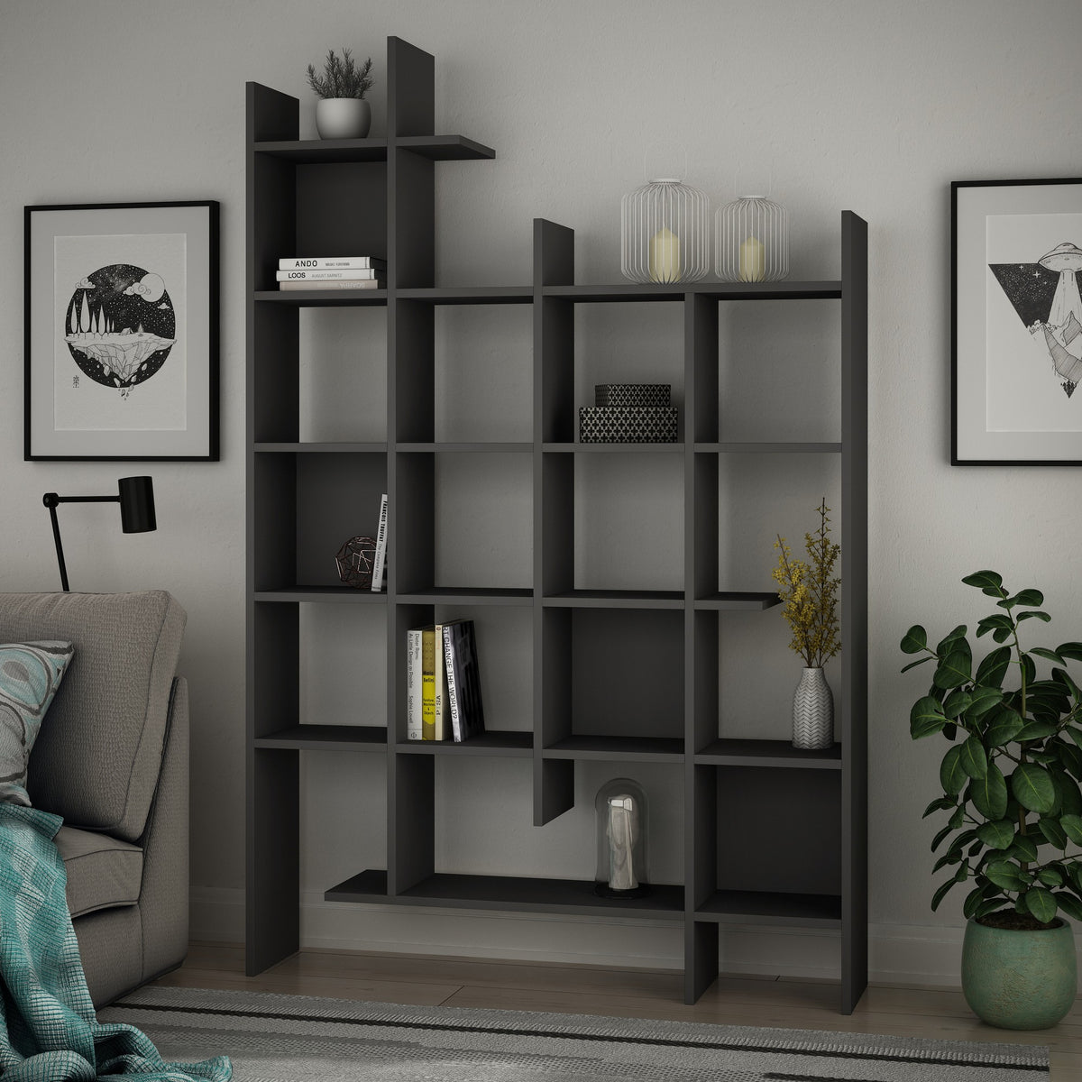 Βιβλιοθήκη Lalaria Ανθρακί 122x25.5x188 εκ. Μελαμίνης