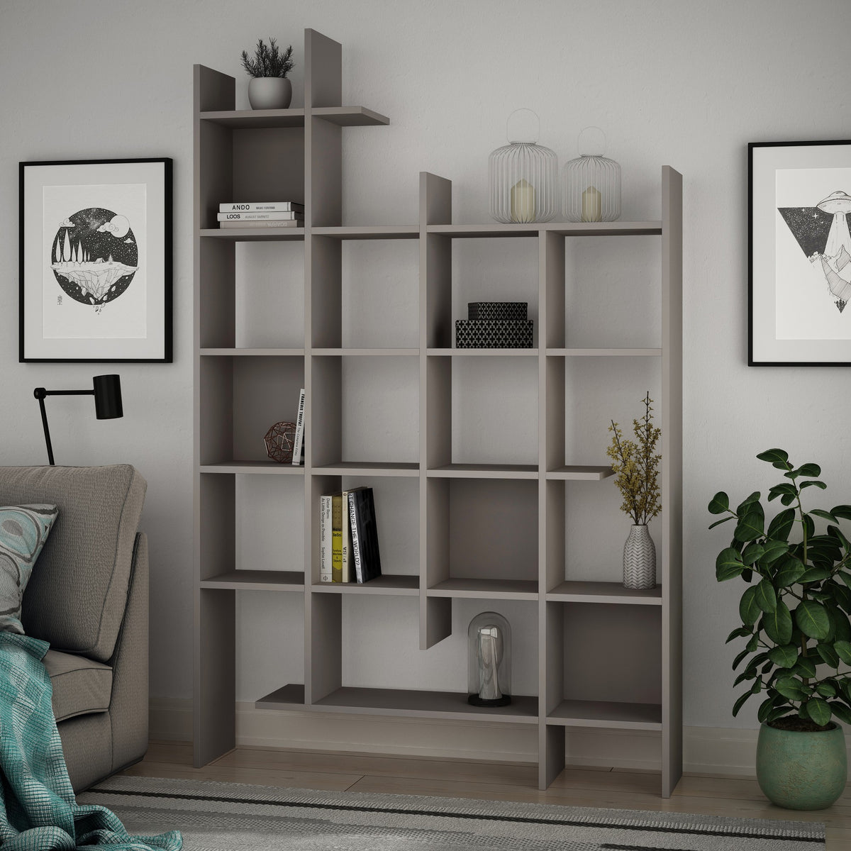 Βιβλιοθήκη Lalaria Ανοιχτό Μόκα 122x25.5x188 εκ. Μελαμίνης
