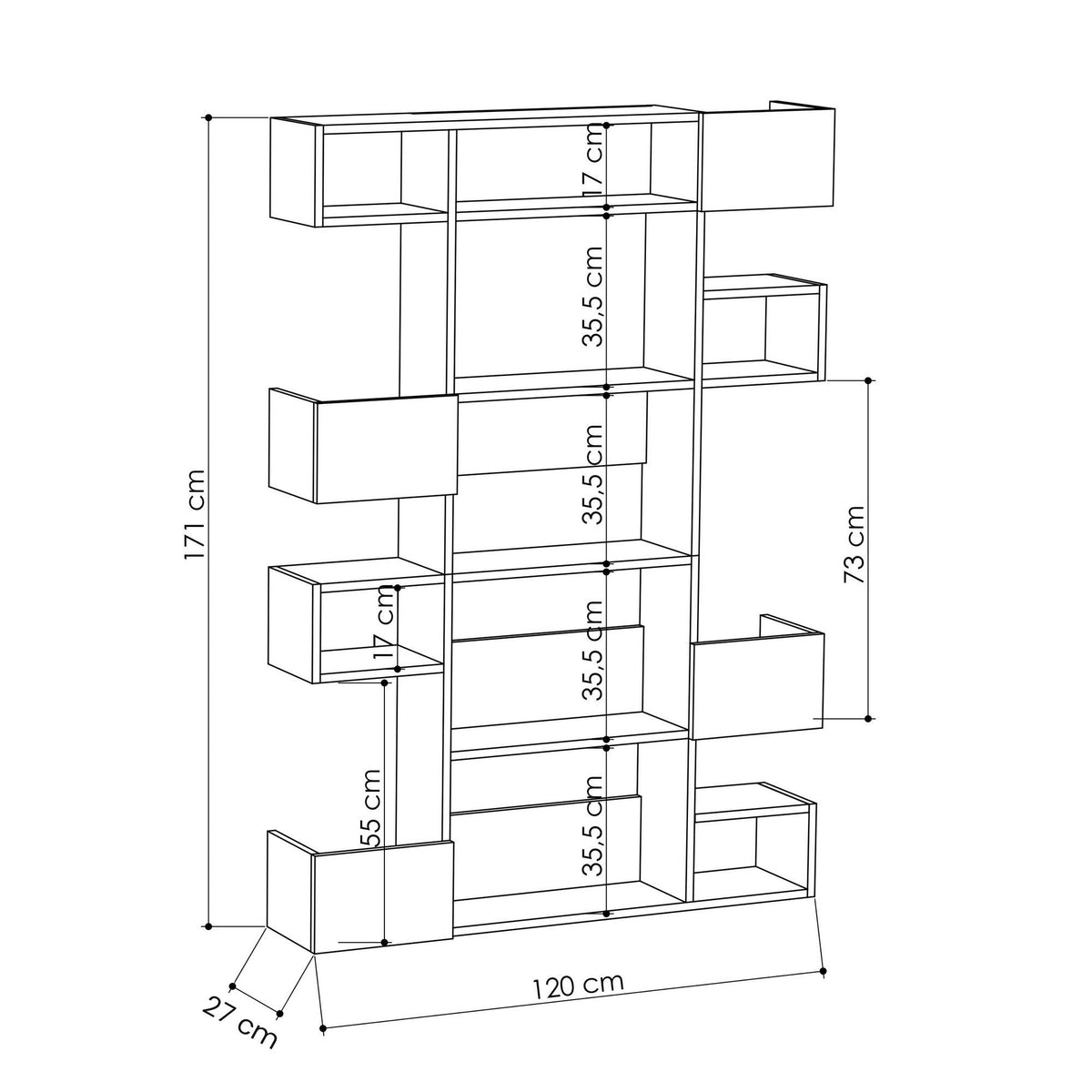 Βιβλιοθήκη Melani Δρυς - Ανθρακί 120x27x171 εκ. Μελαμίνης