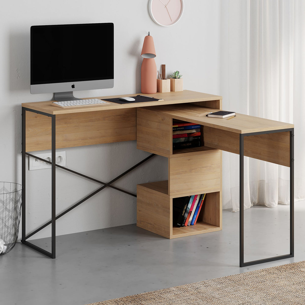 Γραφείο Manassis Με Ράφια Δρυς Sapphire 110x102.5x77 εκ. Μελαμίνης