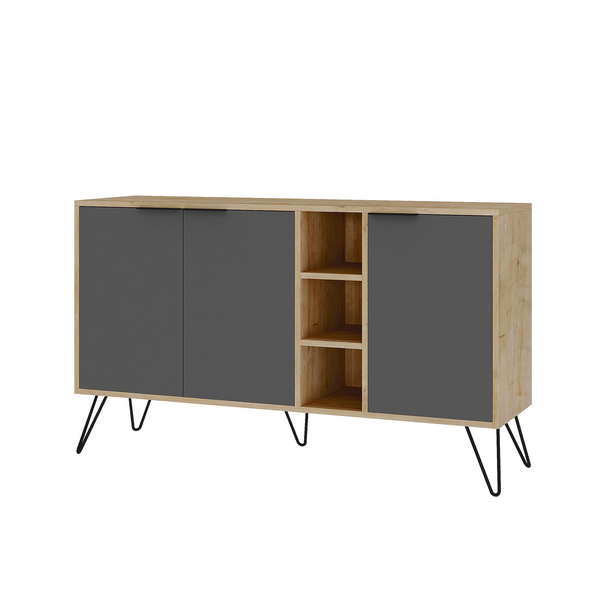 Κονσόλα Kea Με Ράφια Δρυς - Ανθρακί 142x35.6x83 εκ. Μελαμίνης